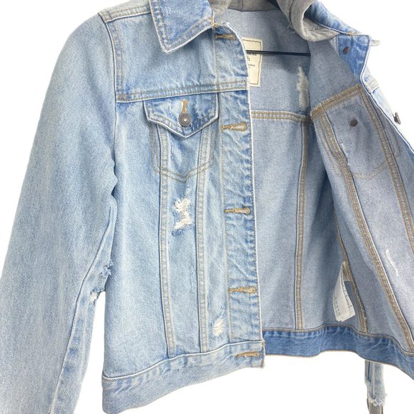 ABERCROMBIE & FITCH NEW YORK Grey Hoodie Distressed Denim Jacket Size S - Picture 5 of 15